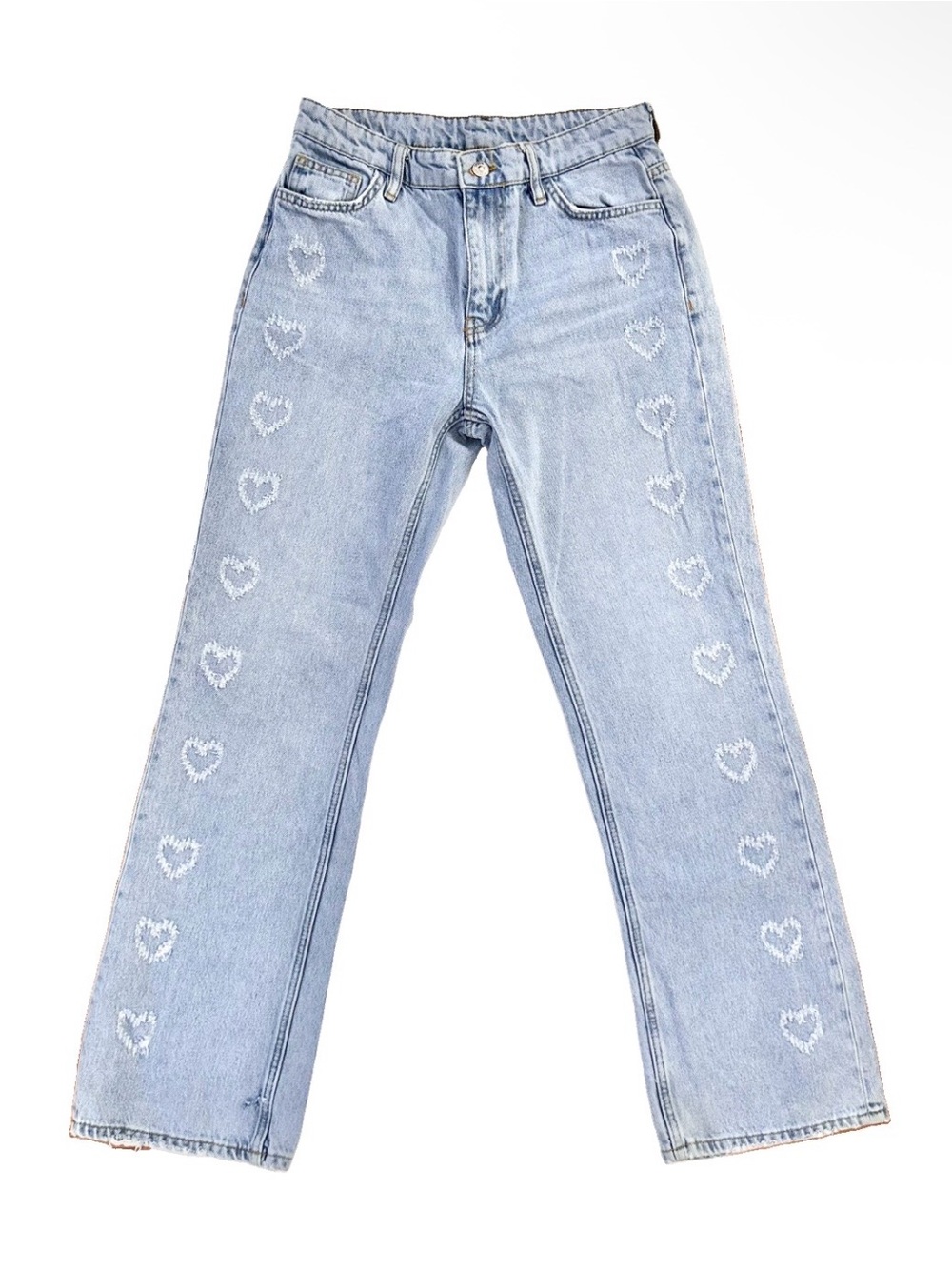 🤍Hearts Distressed Light Wash Boot Cut Denim Jeans NWOT Size 27/28
